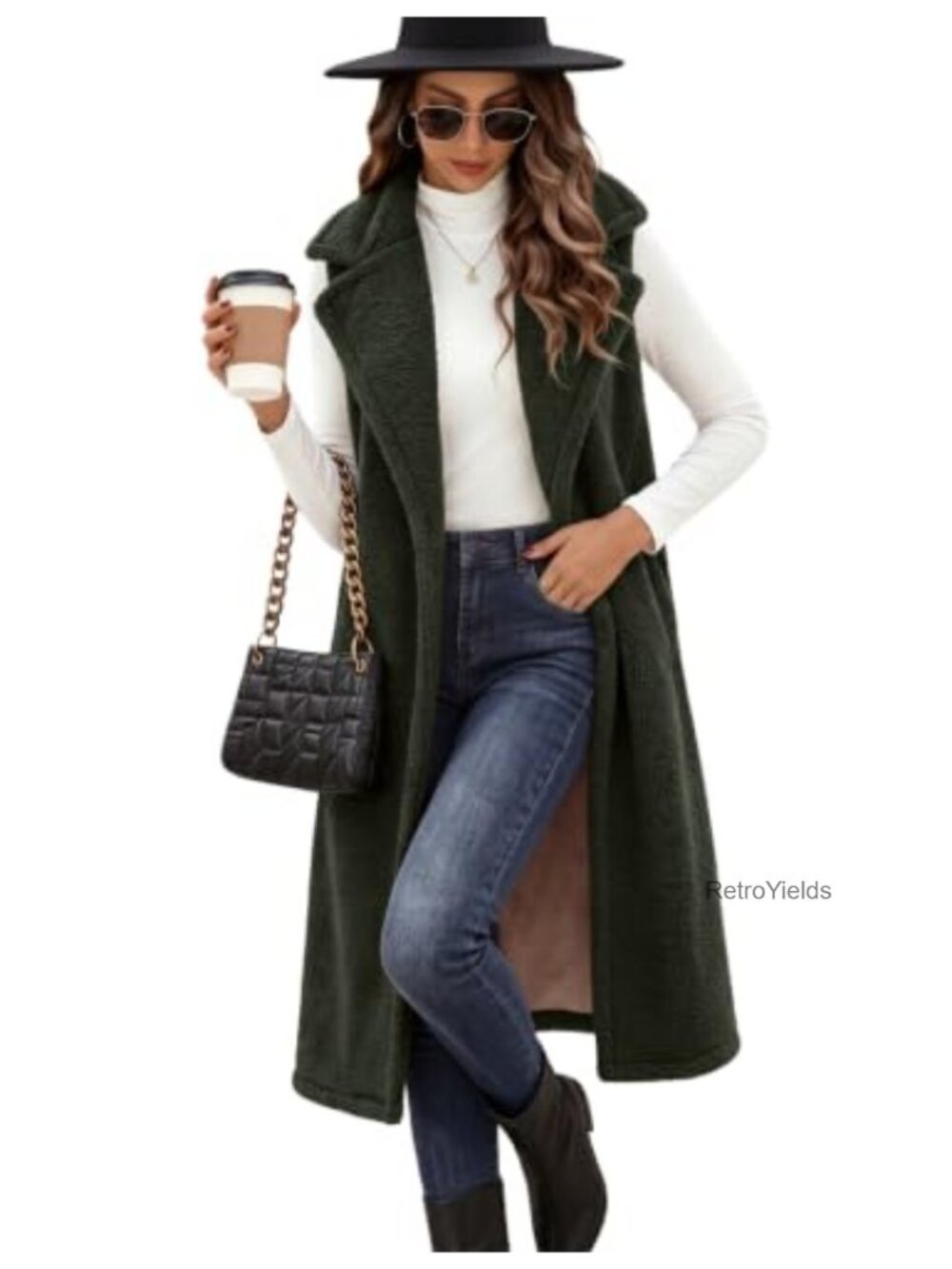Long Teddy Fleece Vest Casual Sleeveless Coat with Pockets